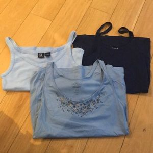 3 blue tank tops